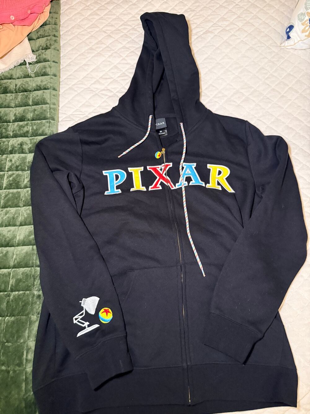 Disney Pixar Black Full Zip Hoodie Embroidered Logo